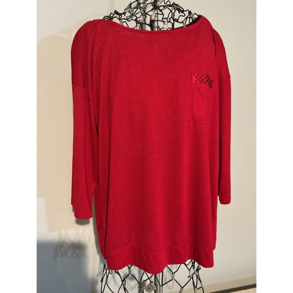 White Stag Womens Red Sequin Pocket 3/4 Sleeve Top Size M 8-10